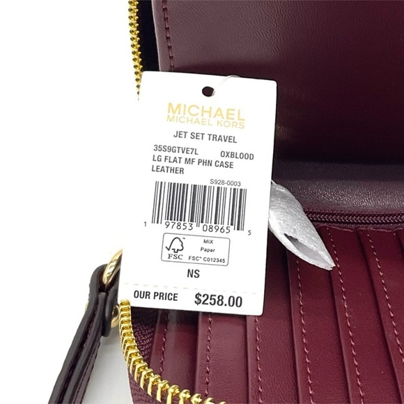 Michael Kors Large Flat Mf Phone Case Wallet Ox Blood - Picture 7 of 7